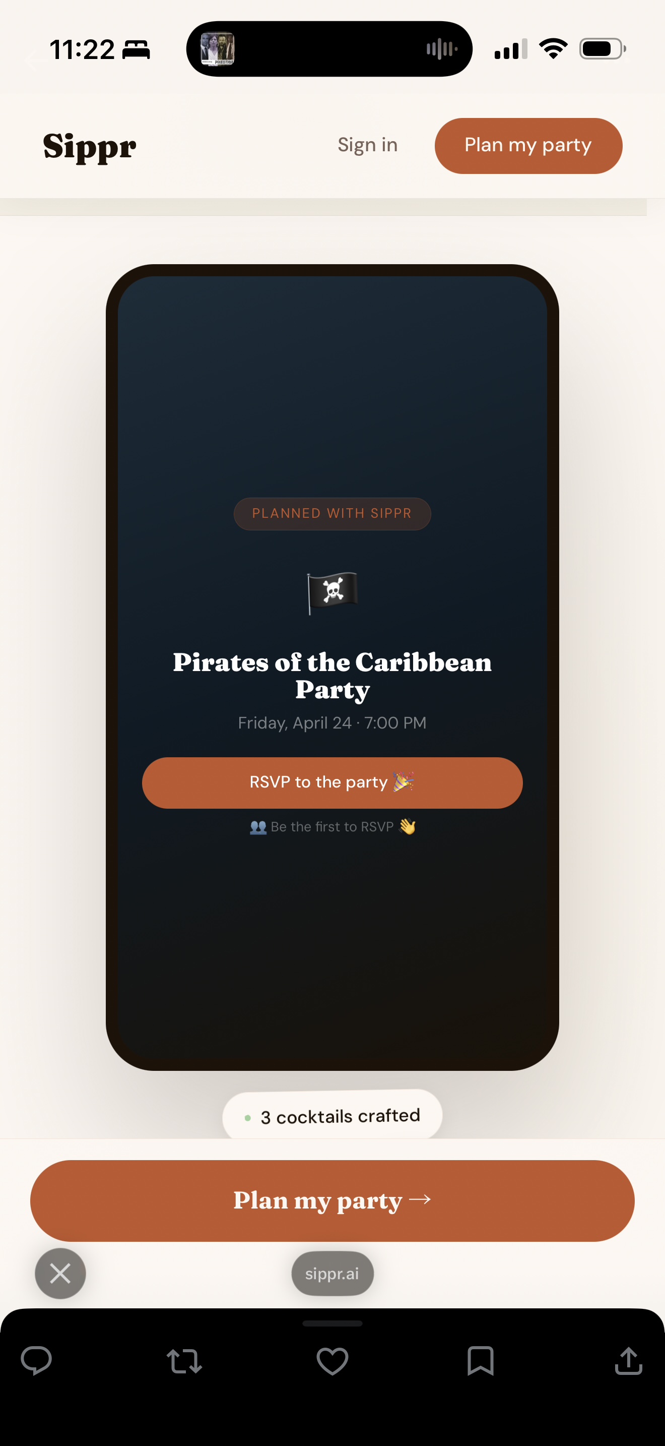 Sippr invite card — Pirates of the Caribbean Party