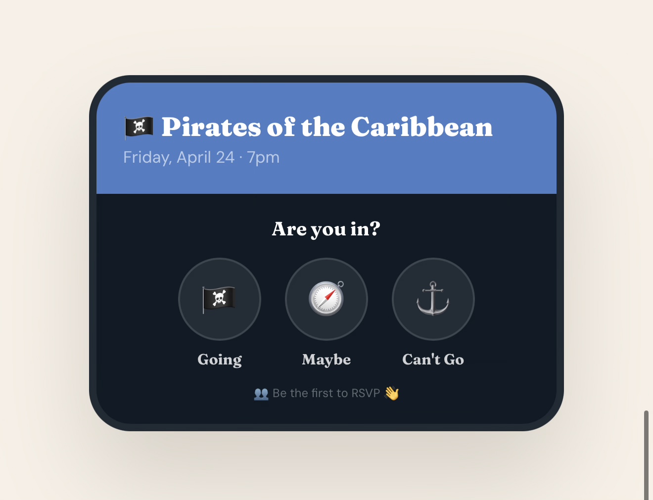 Sippr RSVP screen